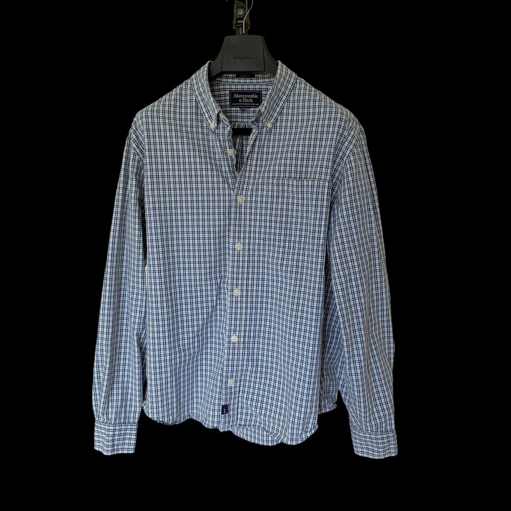 90's Abercrombie & Fitch Muscle Fit Plaid Button Down Shirt Blue Yellow M/L